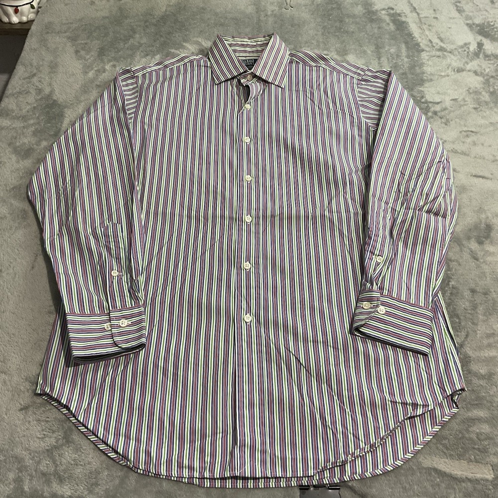 Vtg 90s Polo Ralph Lauren Curham Colorful Striped‎ Dress Shirt Mens 15 1/2 32-33